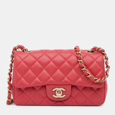 Pre-owned Chanel Red Mini Rectangular Classic Lambskin Single Flap