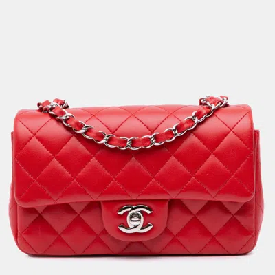Pre-owned Chanel Red Mini Rectangular Classic Lambskin Single Flap
