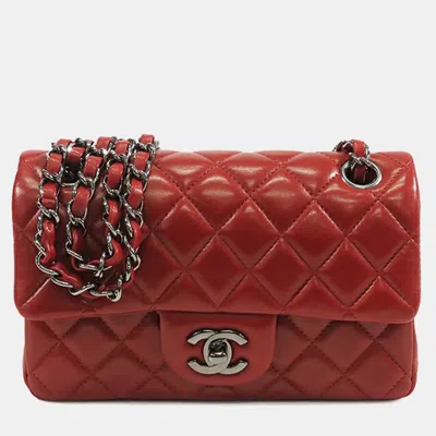 Pre-owned Chanel Red Mini Rectangular Classic Lambskin Single Flap