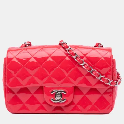 Pre-owned Chanel Red Mini Rectangular Classic Patent Single Flap