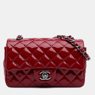 Pre-owned Chanel Red Mini Rectangular Classic Patent Single Flap