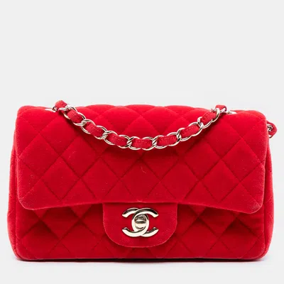 Pre-owned Chanel Red Mini Rectangular Classic Velvet Single Flap