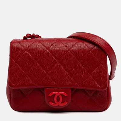 Pre-owned Chanel Red Mini Square Caviar Incognito Flap