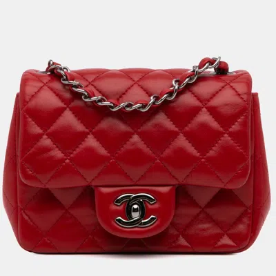 Pre-owned Chanel Red Mini Square Classic Lambskin Single Flap