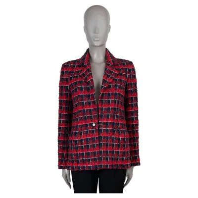 Pre-owned Chanel Red Navy Black White Cotton 24s Tweed Jacket 36 Xs
