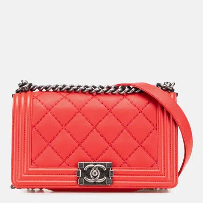 Pre-owned Chanel Red Old Medium Quilted Calfskin Wild Stitch Boy Flap