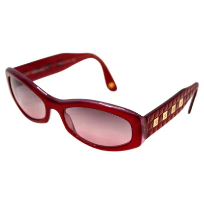 Pre-owned Chanel Red Oval Chocolate Bar Quilted Sunglasses Circa Y2k