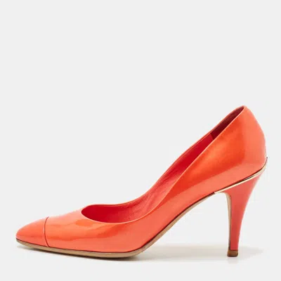 Pre-owned Chanel Red Patent Leather Cap Toe Pumps Size 37.5