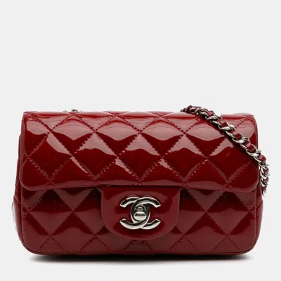 Pre-owned Chanel Red Patent Leather Extra Mini Rectangular Classic Patent Single Flap