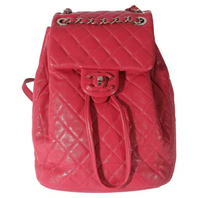 Pre-owned Chanel Red Quilted Calfskin Medium Covered Cc Drawstring Backpack