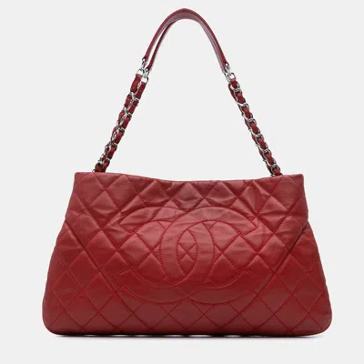 Pre-owned Chanel Red Quilted Caviar Expandable Zip Around Tote