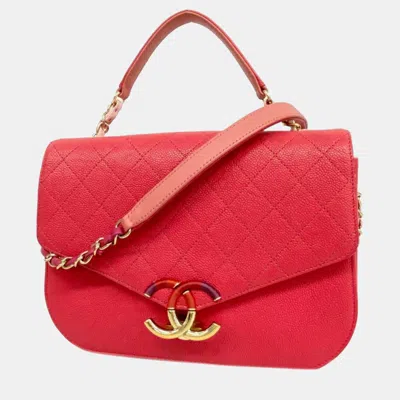 Pre-owned Chanel Red Quilted Caviar Medium Thread Around Flap Bag