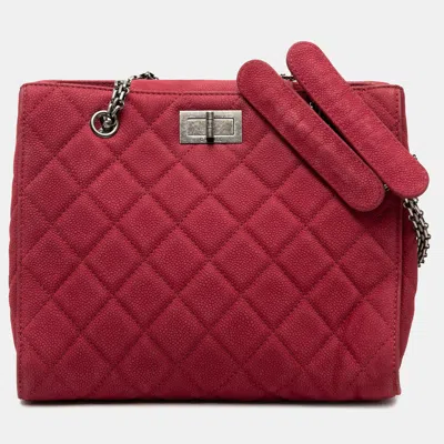 Pre-owned Chanel Red Quilted Caviar Reissue 2.55 Tote