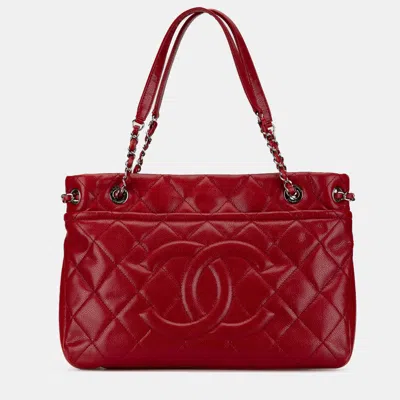 Pre-owned Chanel Red Quilted Caviar Soft Tote