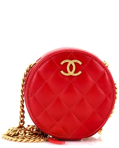 Pre-owned Chanel Red Quilted Lambskin All Slide Long Round Clutch With Chain (authentic  Pre-loved)