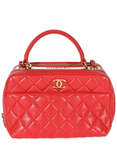 Pre-owned Chanel Red Quilted Lambskin Cc Trendy Bowling Bag (authentic Pre-loved)