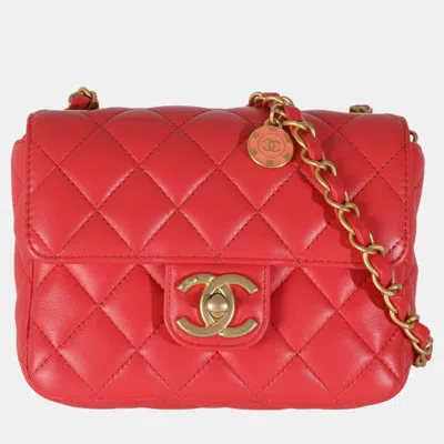 Pre-owned Chanel Red Quilted Lambskin Coco Pins Mini Flap Bag
