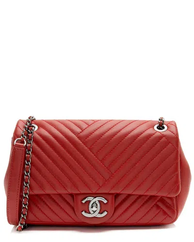 Pre-owned Chanel Red Quilted Lambskin Leather Classic Small Single Flap Shoulder Bag  (authentic )