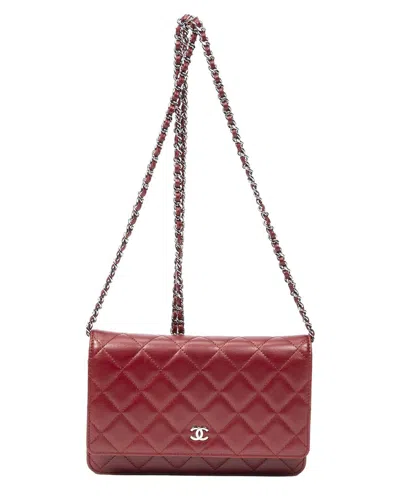 Pre-owned Chanel Red Quilted Lambskin Leather Classic Wallet On Chain (authentic Pre-  Loved)