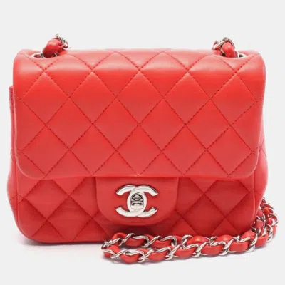 Pre-owned Chanel Red Quilted Lambskin Mini Square Flap Bag