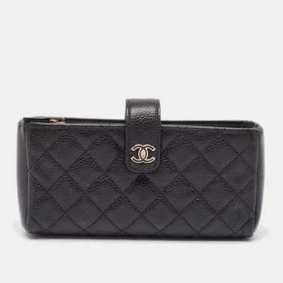 Pre-owned Chanel Red Quilted Leather Cc Phone Holder Pouch In Black