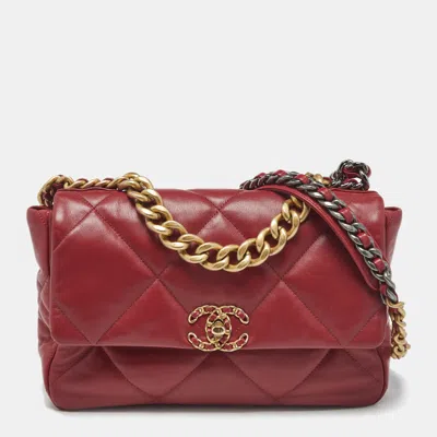 Pre-owned Chanel Red Quilted Leather Large 19 Flap Bag