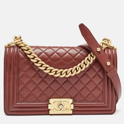 Pre-owned Chanel Red Quilted Leather Medium Boy Flap Bag