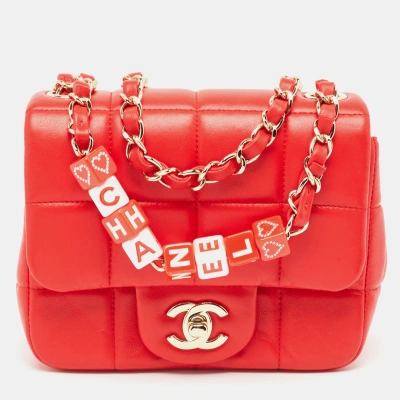 Pre-owned Chanel Red Quilted Leather Mini Monacoco Square Flap Bag