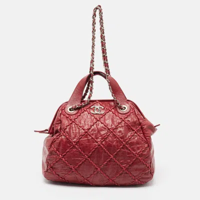 Pre-owned Chanel Red Quilted Leather Ultra Stitch Frame Bowler Bag