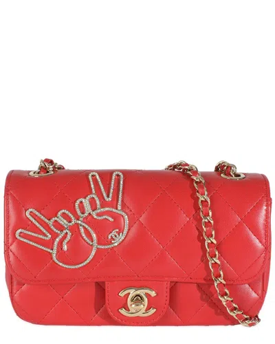 Pre-owned Chanel Red Quilted Leather V For Victory Mini Flap Bag (authentic Pre-loved)