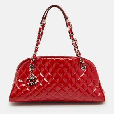 Pre-owned Chanel Red Quilted Patent Leather Medium Just Mademoiselle Bag