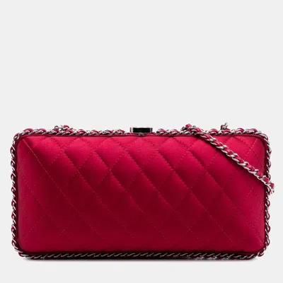 Pre-owned Chanel Red Quilted Satin Chain Around Clutch