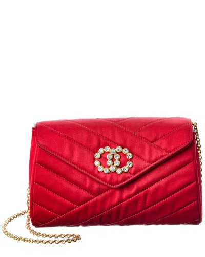 Pre-owned Chanel Red Satin Cc Single Flap Shoulder Bag (authentic )