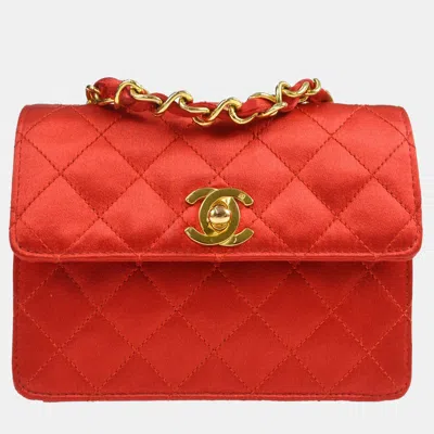 Pre-owned Chanel Red Satin Straight Flap Single Chain Bag