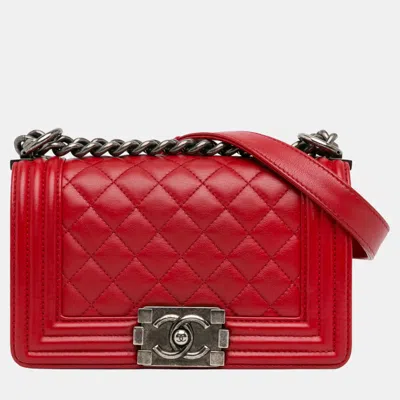 Pre-owned Chanel Red Small Lambskin Boy Flap