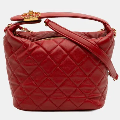 Pre-owned Chanel Red Small Quilted Lambskin Perfect Meeting Hobo