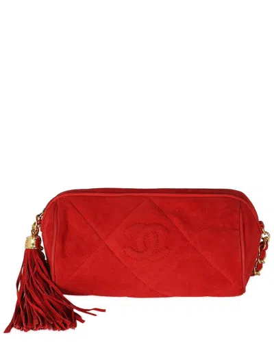 Pre-owned Chanel Red Suede Diamond Stitch Tassel Barrel Clutch (authentic Pre-loved)