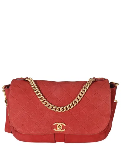 Pre-owned Chanel Red Suede Paris In Rome Messenger Bag (authentic Pre-loved)