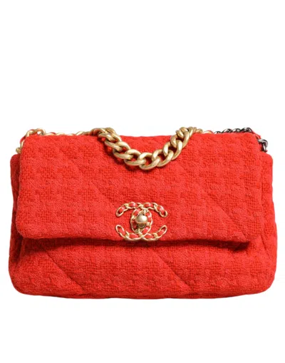 Pre-owned Chanel Red Tweed 2way Hand Chain Medium Shoulder Bag Women's Purse
