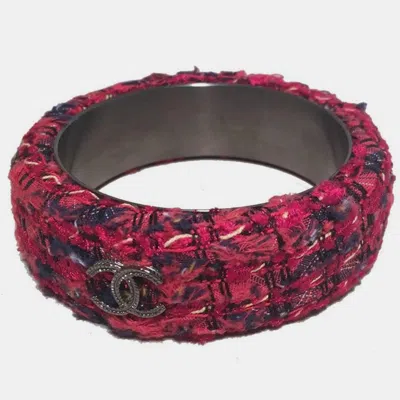 Pre-owned Chanel Red Tweed And Steel Bangle Bracelet