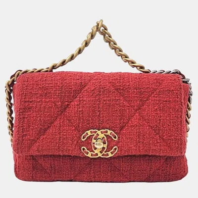 Pre-owned Chanel Red Tweed Small Flap Bag