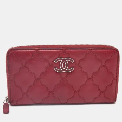 Pre-owned Chanel Red Ultra Stitch Leather Cc Zip Continental Wallet