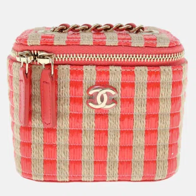 Pre-owned Chanel Red Wicker Cc Vanity Bag