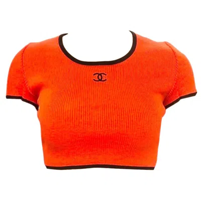 Pre-owned Chanel Red/orange "cc" Cropped Top
