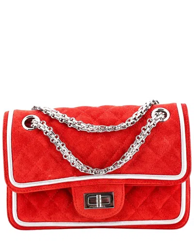 Chanel Red/silver Suede Quilted Leather Reissue 2.55 Flap (authentic Pre-loved)