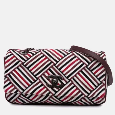 Pre-owned Chanel Red/white Cc Canvas Stripe Flap