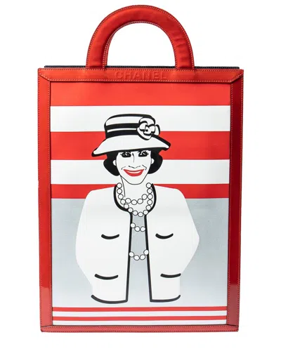 Pre-owned Chanel Red/white/black Mademoiselle Print Leather Rare Coco Mademoiselle Short  Handle Print Tote (a