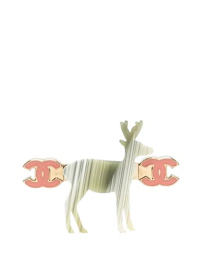 Pre-owned Chanel Reindeer Brooch In Green
