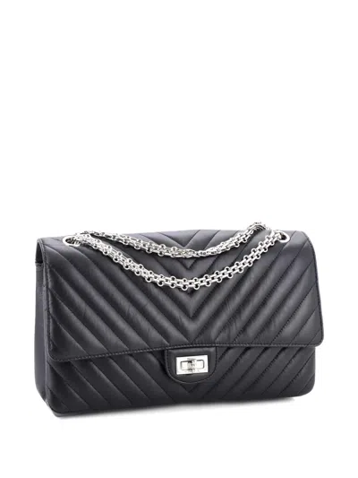 Pre-owned Chanel Reissue 2.55 Flap Bag Chevron Aged Calfskin 226 Shoulder Bag In Black