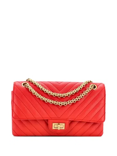 Pre-owned Chanel Reissue 2.55 Flap Bag Chevron Sheepskin 225 Shoulder Bag In Red